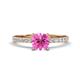 1 - Aurin 6.00 mm Cushion Shape Lab Created Pink Sapphire and Diamond Engagement Ring 