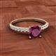 2 - Aurin 6.00 mm Cushion Shape Rhodolite Garnet and Diamond Engagement Ring 