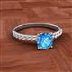 2 - Aurin 6.00 mm Cushion Shape Blue Topaz and Diamond Engagement Ring 