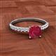 2 - Aurin 6.00 mm Cushion Shape Lab Created Ruby and Diamond Engagement Ring 