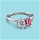 3 - Nadya Pear Shape IGI Certified Lab Grown Diamond & Emerald Shape Pink Tourmaline 2 Stone Duo Ring 