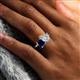 6 - Nadya Pear Shape Forever Brilliant Moissanite & Emerald Shape Blue Sapphire 2 Stone Duo Ring 
