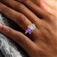 6 - Nadya Pear Shape Forever One Moissanite & Emerald Shape Amethyst 2 Stone Duo Ring 
