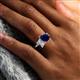 6 - Nadya Pear Shape Lab Created Blue Sapphire & Emerald Shape GIA Certified Diamond 2 Stone Duo Ring 