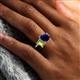 6 - Nadya Pear Shape Lab Created Blue Sapphire & Emerald Shape Peridot 2 Stone Duo Ring 