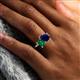 6 - Nadya Pear Shape Lab Created Blue Sapphire & Emerald Shape Emerald 2 Stone Duo Ring 