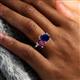 6 - Nadya Pear Shape Lab Created Blue Sapphire & Emerald Shape Rhodolite Garnet 2 Stone Duo Ring 