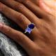6 - Nadya Pear Shape Lab Created Blue Sapphire & Emerald Shape Tanzanite 2 Stone Duo Ring 