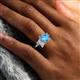 6 - Nadya Pear Shape Blue Topaz & Emerald Shape GIA Certified Diamond 2 Stone Duo Ring 