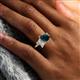 6 - Nadya Pear Shape London Blue Topaz & Emerald Shape Forever One Moissanite 2 Stone Duo Ring 