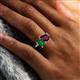 6 - Nadya Pear Shape Rhodolite Garnet & Emerald Shape Emerald 2 Stone Duo Ring 