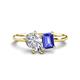 1 - Nadya Pear Shape GIA Certified Diamond & Emerald Shape Tanzanite 2 Stone Duo Ring 