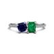1 - Elyse 6.00 mm Cushion Shape Lab Created Blue Sapphire and 7x5 mm Emerald Shape Lab Created Emerald 2 Stone Duo Ring 