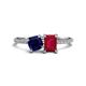 1 - Elyse 6.00 mm Cushion Shape Lab Created Blue Sapphire and 7x5 mm Emerald Shape Lab Created Ruby 2 Stone Duo Ring 