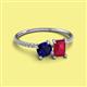 2 - Elyse 6.00 mm Cushion Shape Lab Created Blue Sapphire and 7x5 mm Emerald Shape Lab Created Ruby 2 Stone Duo Ring 