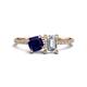 1 - Elyse 6.00 mm Cushion Shape Lab Created Blue Sapphire and GIA Certified 7x5 mm Emerald Shape Diamond 2 Stone Duo Ring 