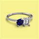 2 - Elyse 6.00 mm Cushion Shape Lab Created Blue Sapphire and GIA Certified 7x5 mm Emerald Shape Diamond 2 Stone Duo Ring 
