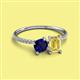 2 - Elyse 6.00 mm Cushion Shape Lab Created Blue Sapphire and 7x5 mm Emerald Shape Lab Created Yellow Sapphire 2 Stone Duo Ring 