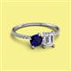 2 - Elyse 6.00 mm Cushion Shape Lab Created Blue Sapphire and 7x5 mm Emerald Shape White Sapphire 2 Stone Duo Ring 