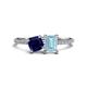 1 - Elyse 6.00 mm Cushion Shape Lab Created Blue Sapphire and 7x5 mm Emerald Shape Aquamarine 2 Stone Duo Ring 