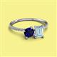 2 - Elyse 6.00 mm Cushion Shape Lab Created Blue Sapphire and 7x5 mm Emerald Shape Aquamarine 2 Stone Duo Ring 