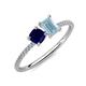 3 - Elyse 6.00 mm Cushion Shape Lab Created Blue Sapphire and 7x5 mm Emerald Shape Aquamarine 2 Stone Duo Ring 