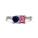 1 - Elyse 6.00 mm Cushion Shape Lab Created Blue Sapphire and 7x5 mm Emerald Shape Pink Tourmaline 2 Stone Duo Ring 