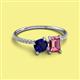 2 - Elyse 6.00 mm Cushion Shape Lab Created Blue Sapphire and 7x5 mm Emerald Shape Pink Tourmaline 2 Stone Duo Ring 