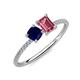3 - Elyse 6.00 mm Cushion Shape Lab Created Blue Sapphire and 7x5 mm Emerald Shape Pink Tourmaline 2 Stone Duo Ring 
