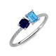 3 - Elyse 6.00 mm Cushion Shape Lab Created Blue Sapphire and 7x5 mm Emerald Shape Blue Topaz 2 Stone Duo Ring 