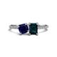 1 - Elyse 6.00 mm Cushion Shape Lab Created Blue Sapphire and 7x5 mm Emerald Shape London Blue Topaz 2 Stone Duo Ring 