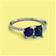 2 - Elyse 6.00 mm Cushion Shape Lab Created Blue Sapphire and 7x5 mm Emerald Shape London Blue Topaz 2 Stone Duo Ring 