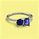 2 - Elyse 6.00 mm Cushion Shape Lab Created Blue Sapphire and 7x5 mm Emerald Shape Iolite 2 Stone Duo Ring 