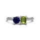 1 - Elyse 6.00 mm Cushion Shape Lab Created Blue Sapphire and 7x5 mm Emerald Shape Peridot 2 Stone Duo Ring 