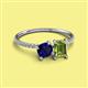 2 - Elyse 6.00 mm Cushion Shape Lab Created Blue Sapphire and 7x5 mm Emerald Shape Peridot 2 Stone Duo Ring 