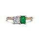 1 - Elyse GIA Certified 6.00 mm Cushion Shape Diamond and 7x5 mm Emerald Shape Lab Created Emerald 2 Stone Duo Ring 