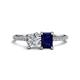 1 - Elyse GIA Certified 6.00 mm Cushion Shape Diamond and 7x5 mm Emerald Shape Lab Created Blue Sapphire 2 Stone Duo Ring 