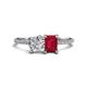1 - Elyse GIA Certified 6.00 mm Cushion Shape Diamond and 7x5 mm Emerald Shape Lab Created Ruby 2 Stone Duo Ring 