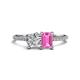 1 - Elyse GIA Certified 6.00 mm Cushion Shape Diamond and 7x5 mm Emerald Shape Lab Created Pink Sapphire 2 Stone Duo Ring 