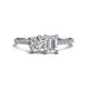 1 - Elyse GIA Certified 6.00 mm Cushion Shape Diamond and 7x5 mm Emerald Shape White Sapphire 2 Stone Duo Ring 