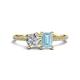 1 - Elyse GIA Certified 6.00 mm Cushion Shape Diamond and 7x5 mm Emerald Shape Aquamarine 2 Stone Duo Ring 