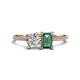 1 - Elyse GIA Certified 6.00 mm Cushion Shape Diamond and 7x5 mm Emerald Shape Lab Created Alexandrite 2 Stone Duo Ring 