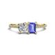 1 - Elyse GIA Certified 6.00 mm Cushion Shape Diamond and 7x5 mm Emerald Shape Tanzanite 2 Stone Duo Ring 