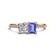 1 - Elyse GIA Certified 6.00 mm Cushion Shape Diamond and 7x5 mm Emerald Shape Tanzanite 2 Stone Duo Ring 
