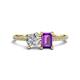 1 - Elyse GIA Certified 6.00 mm Cushion Shape Diamond and 7x5 mm Emerald Shape Amethyst 2 Stone Duo Ring 