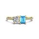 1 - Elyse GIA Certified 6.00 mm Cushion Shape Diamond and 7x5 mm Emerald Shape Blue Topaz 2 Stone Duo Ring 