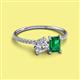 2 - Elyse GIA Certified 6.00 mm Cushion Shape Diamond and 7x5 mm Emerald Shape Lab Created Emerald 2 Stone Duo Ring 