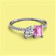 2 - Elyse GIA Certified 6.00 mm Cushion Shape Diamond and 7x5 mm Emerald Shape Lab Created Pink Sapphire 2 Stone Duo Ring 