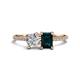 1 - Elyse GIA Certified 6.00 mm Cushion Shape Diamond and 7x5 mm Emerald Shape London Blue Topaz 2 Stone Duo Ring 