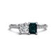 1 - Elyse GIA Certified 6.00 mm Cushion Shape Diamond and 7x5 mm Emerald Shape London Blue Topaz 2 Stone Duo Ring 